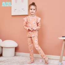 girls' thermal underwear suit autumn winter little girls medium and large children's long underwear long pants children's pajamas fleece cotton sweater