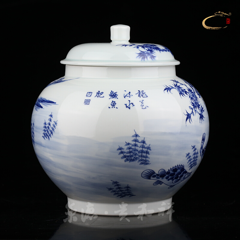 Blue and white storage POTS and auspicious caddy fixings pure manual household ceramics POTS Blue on your fish tank