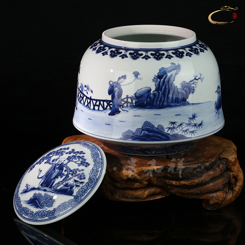 Beijing DE and auspicious hand - made master of jingdezhen blue and white caddy fixings hand - made porcelain ceramic POTS storage jar jar