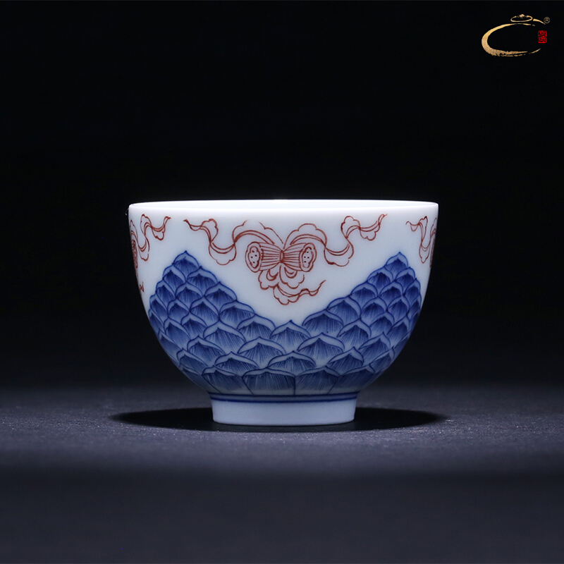 Jingdezhen blue and white youligong and auspicious good or a cup of pure manual master cup one hundred single CPU hand - made sample tea cup