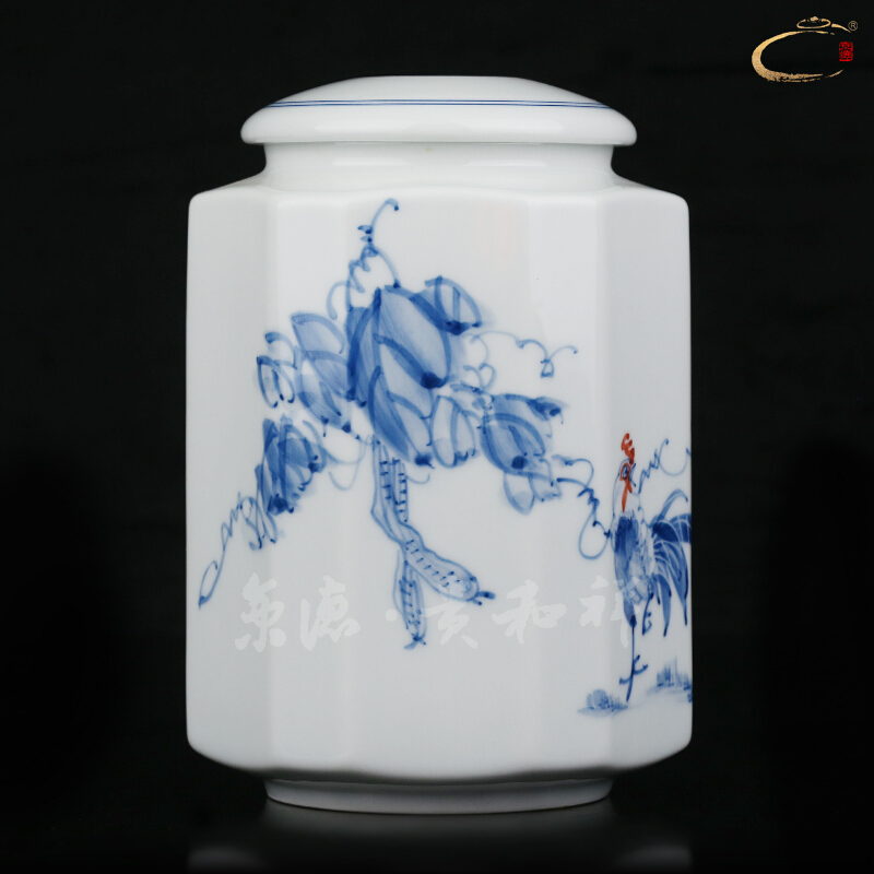 Jing DE and auspicious ceramic tea canister to blue and white shrimp play big tank storage POTS of blue and white porcelain tea pot seal pot