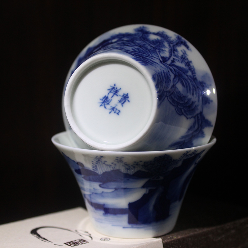 Beijing 's older and auspicious hand - made manual landscape water chestnut cups of jingdezhen ceramic masters cup sample tea cup tea cups