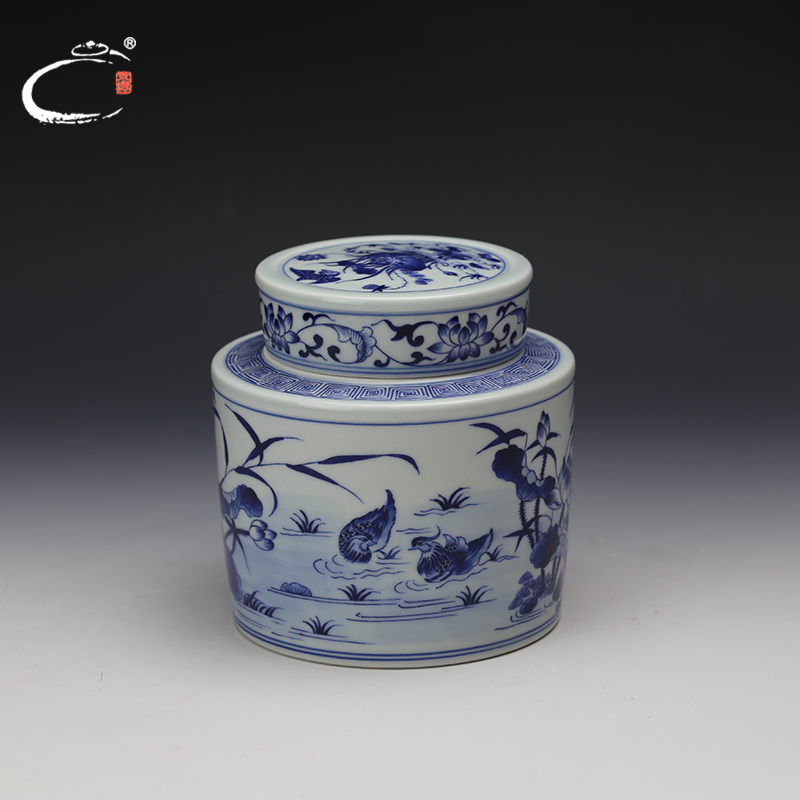 Jing DE and auspicious hand - made yuanyang pot of blue and white porcelain tea pot jingdezhen ceramics seal pot gift boxes