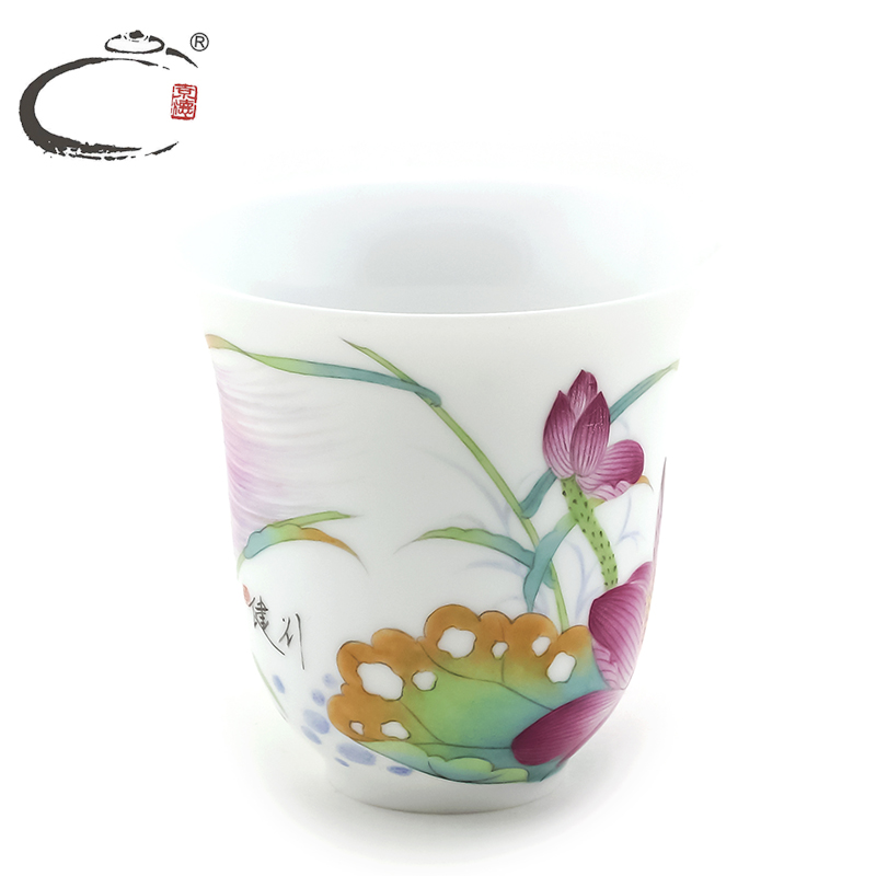 And auspicious cup sample tea cup jingdezhen hand - made tea bowl lotus powder enamel all hand pull embryo single CPU