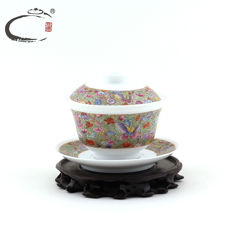 And auspicious jing DE see butterfly medium bowl set of jingdezhen up hand - made ceramic kung fu tea set gift