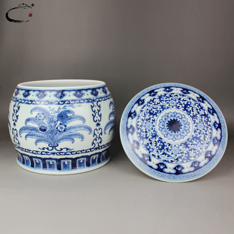 And auspicious jing DE collection jingdezhen blue And white folding flowers caddy fixings hand - made ceramic POTS of tea packaging gift box