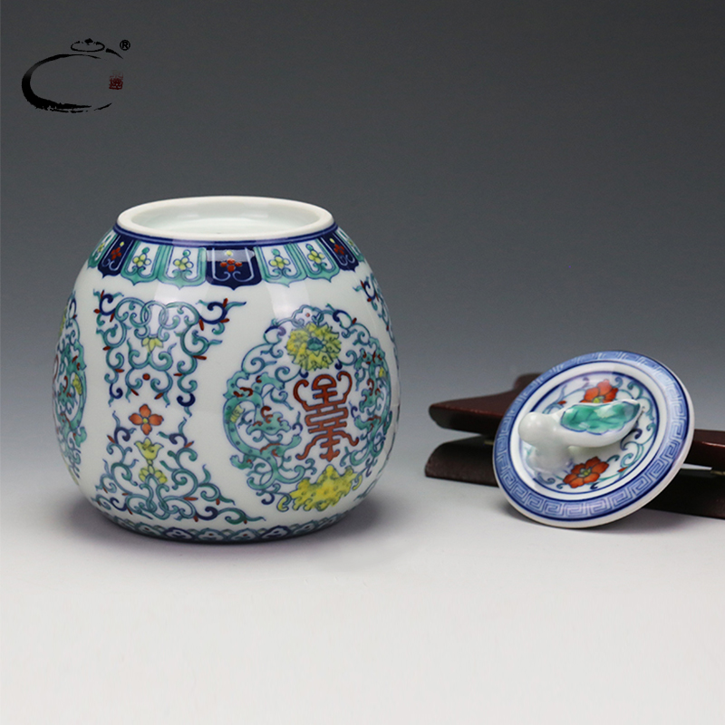 And auspicious color bucket caddy fixings jingdezhen all checking ceramic seal And POTS of tea packaging gift box POTS