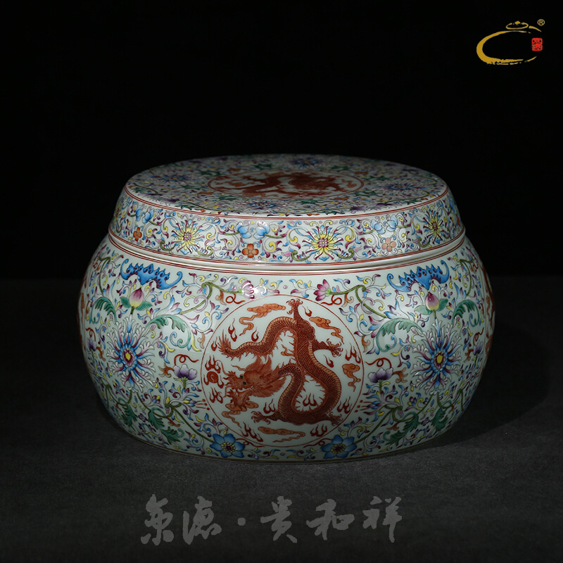 Jing DE and auspicious pastel hand - made dragon figure of jingdezhen ceramic tea pot large tea packaging house furnishing articles