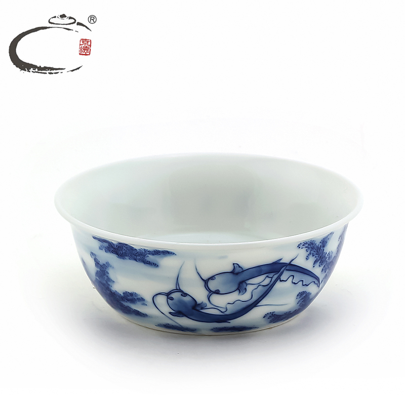 And auspicious cup tea sets jingdezhen blue And white li 11 seating is hand - made ceramic kung fu tea sample tea cup to use single CPU