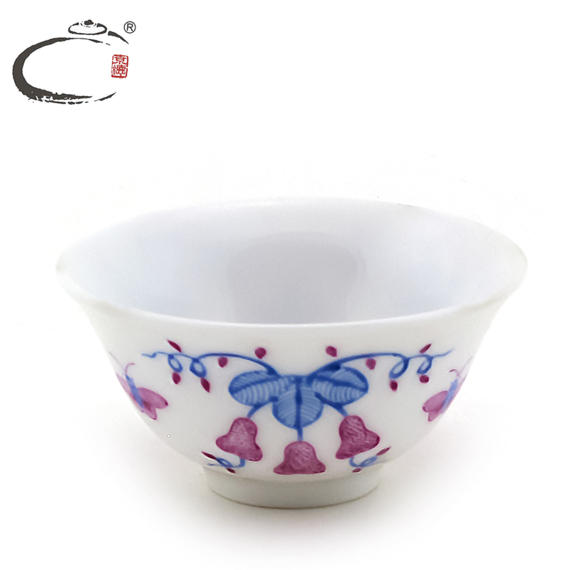 And auspicious jingdezhen hand - made kung fu tea cup sample tea cup blue And white porcelain bowl with alum red pear small cup