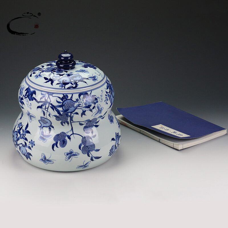 And auspicious jing DE caddy fixings jingdezhen checking ceramic powder POTS of bread POTS sanduo big gourd canister