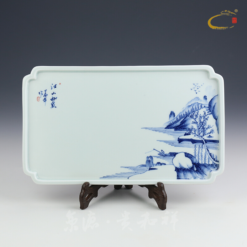 Blue and white landscape big jing DE and auspicious tureen teacups hand - made tureen sample tea cup jingdezhen kung fu tea kettle