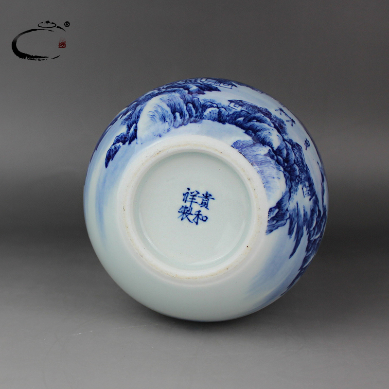 And auspicious hand - made ceramic tea pot seal pot And tea pot tea gift box packaging blue And white landscape high pot