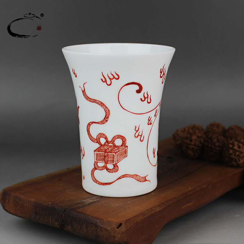 The Master sample tea cup and auspicious jing DE move tall glass ceramic kung fu tea set manually fragrance - smelling cup alum red kirin cup