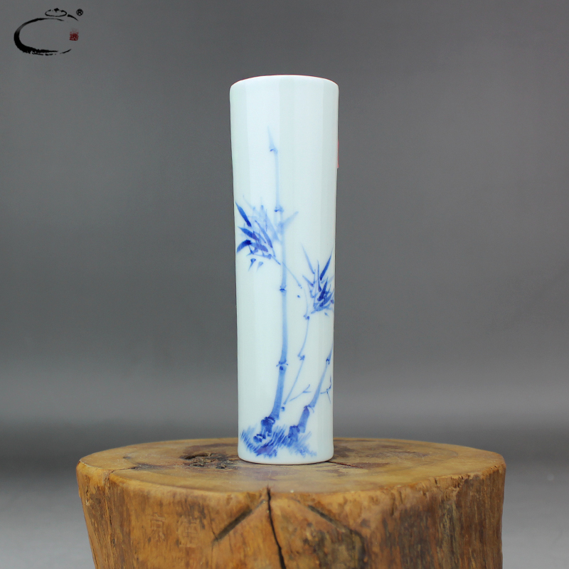 And auspicious jing DE collection receptacle jingdezhen blue And white bamboo hand - made ceramic vase furnishing articles home decoration