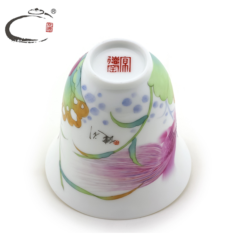 And auspicious cup sample tea cup jingdezhen hand - made tea bowl lotus powder enamel all hand pull embryo single CPU