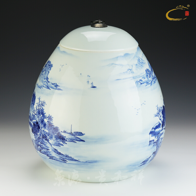 Beijing 's blue and white landscape and auspicious hand seven balls caddy fixings jingdezhen ceramic cake box large POTS