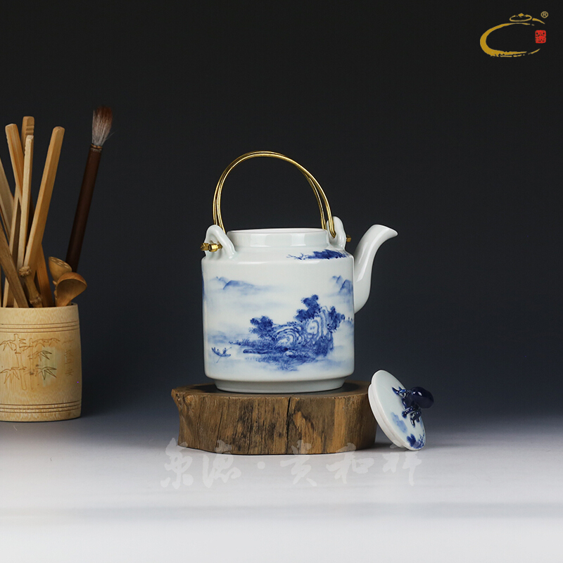 Group sets of the teapot and auspicious pot jingdezhen large hand - made tea blue and white porcelain bowl with landscape girder pot set