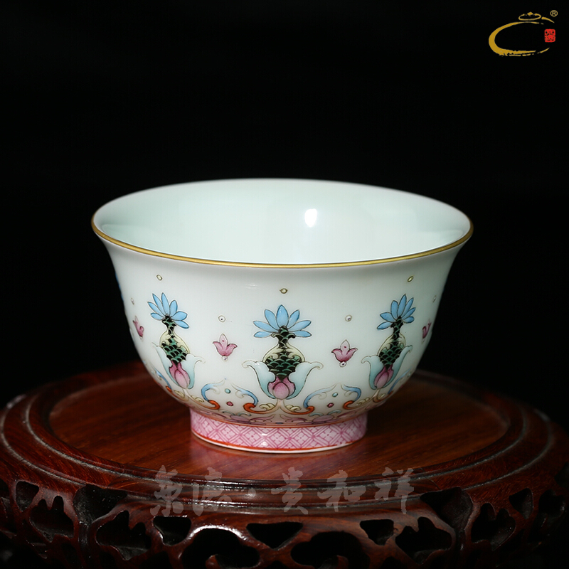 More happy and auspicious enamel paint with cup of jingdezhen hand - made ceramic master kung fu tea cup sample tea cup cup