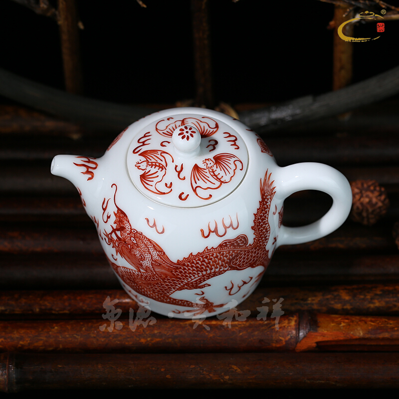 And auspicious red dragon feng gao jing DE up jingdezhen hand - made alum pot teapot longfeng take tea tea kettle