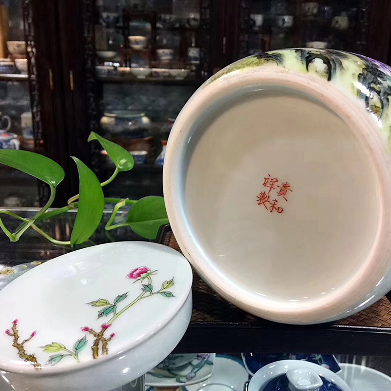 And auspicious famille rose blooming flowers peony caddy fixings jingdezhen pure manual large tea packaging POTS