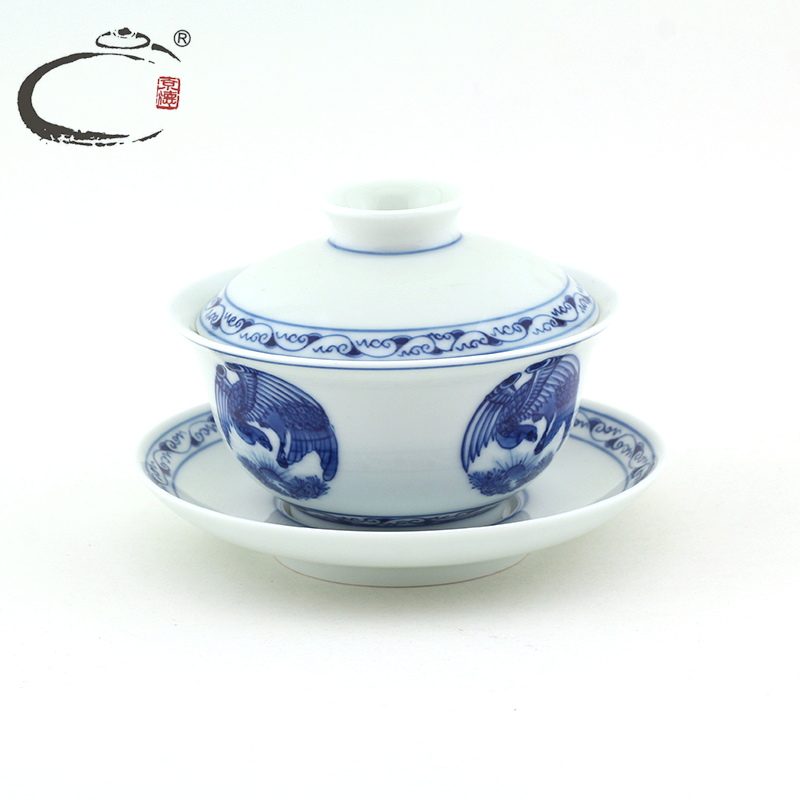 Heroic spirit and auspicious jing DE forever medium bowl group, a master of jingdezhen pure manual hand - made kung fu tea set