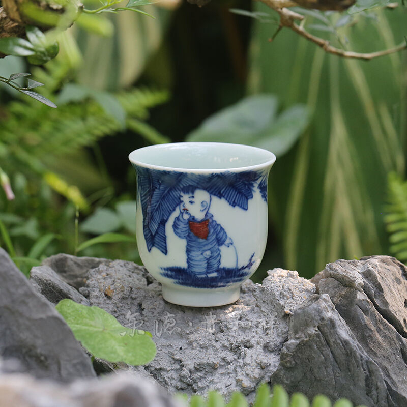 Beijing DE tea ware and auspicious jingdezhen blue and white new checking ceramic individual cup sample tea cup and cup