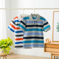 The new Xuan Ze pure cotton striped cute short-sleeved pedestrian boy Polo collar tops comfortable and breathable T-shirt