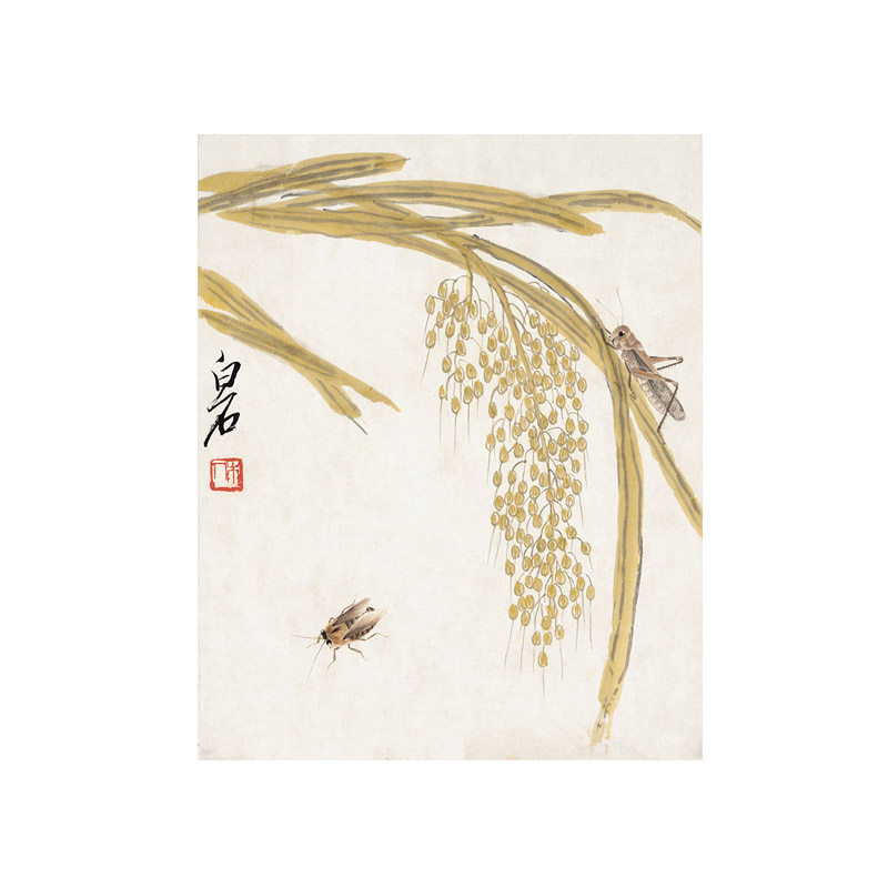 齐白石 草虫花卉図 三尺中堂 掛軸 装裱 鑑賞用 宣紙 インテリア美術