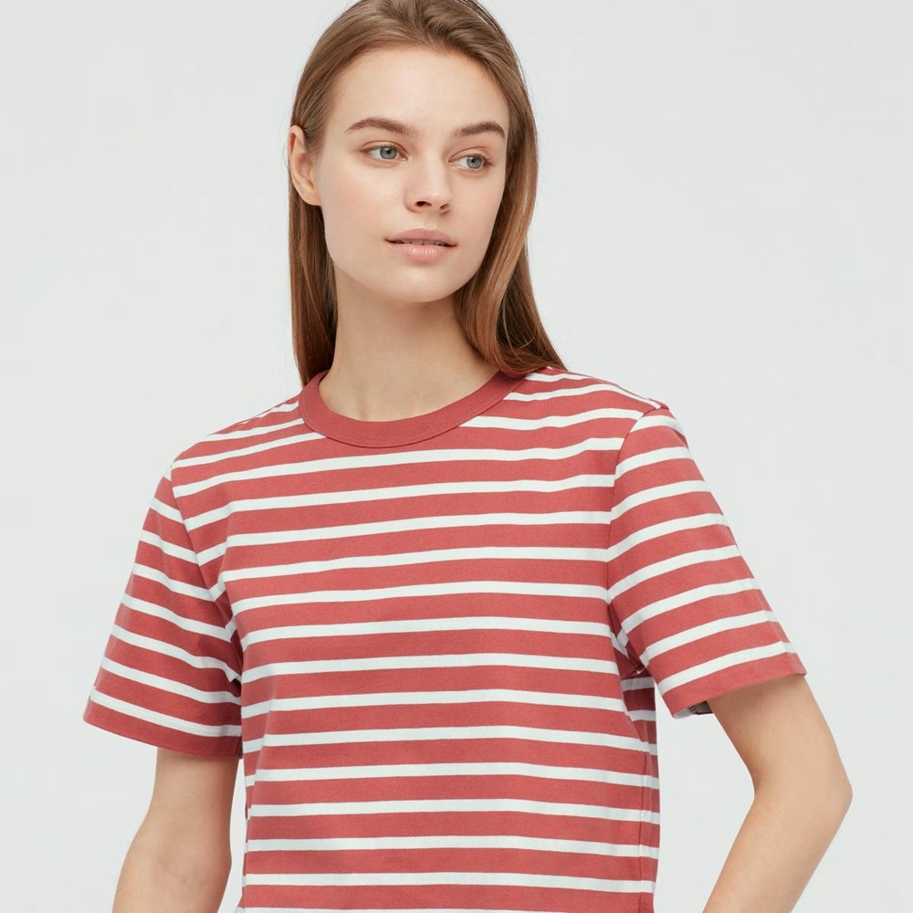 优衣库女装条纹圆领t恤夏季宽松廓形短袖436155uniqlo