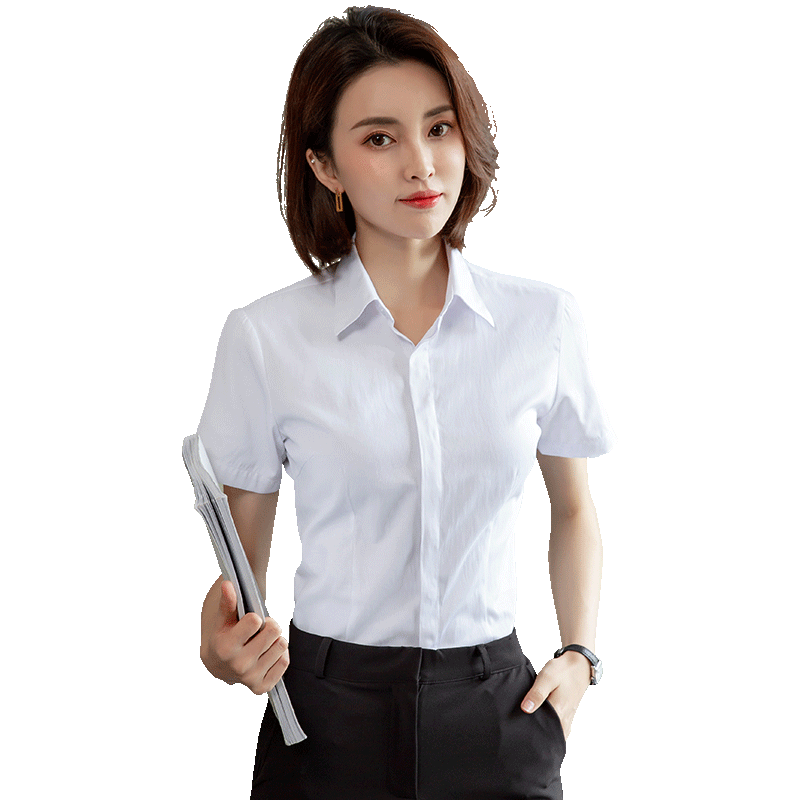 Summer gray short-sleeved shirt for women with niche V-neck Korean casual thin long-sleeved square collar formal shirt Summer gray short-sleeved shirt for women with niche V-neck Korean casual thin long-sleeved square collar formal shirt
