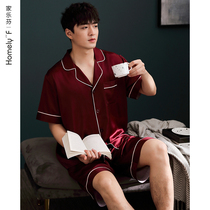 Pajamas mens summer silk Ice Silk short sleeve shorts home clothes mens large size summer thin silk set