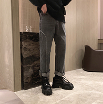 A tea and Agu gray side jeans men loose broken edge casual pants