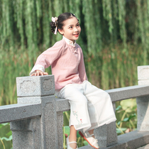 Girl Suit Spring Summer 2022 New Children Foreign Air Ancient Clothing Online Red Grand Tong Costume Hanfu Girl Two Sets