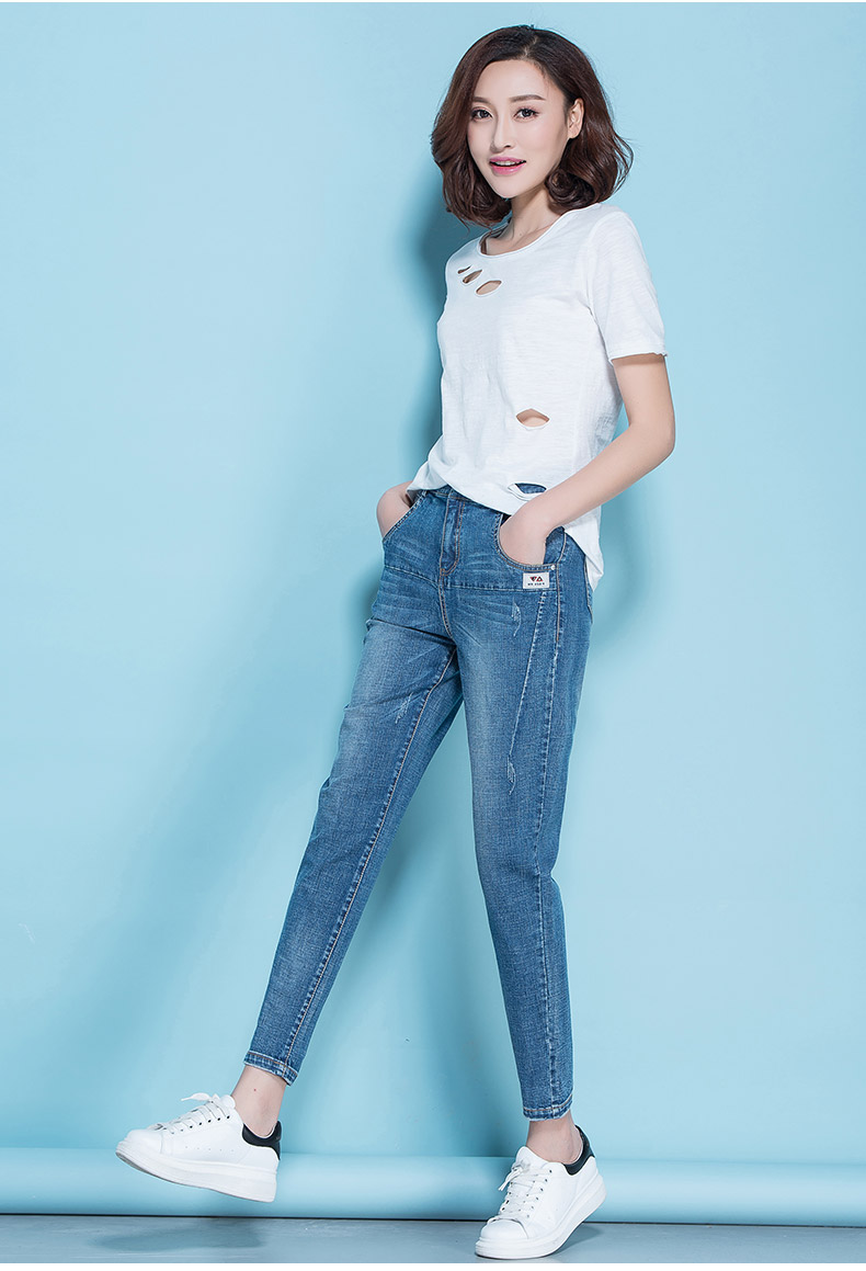 春夏季2017新款浅色休闲哈伦牛仔裤女九分裤