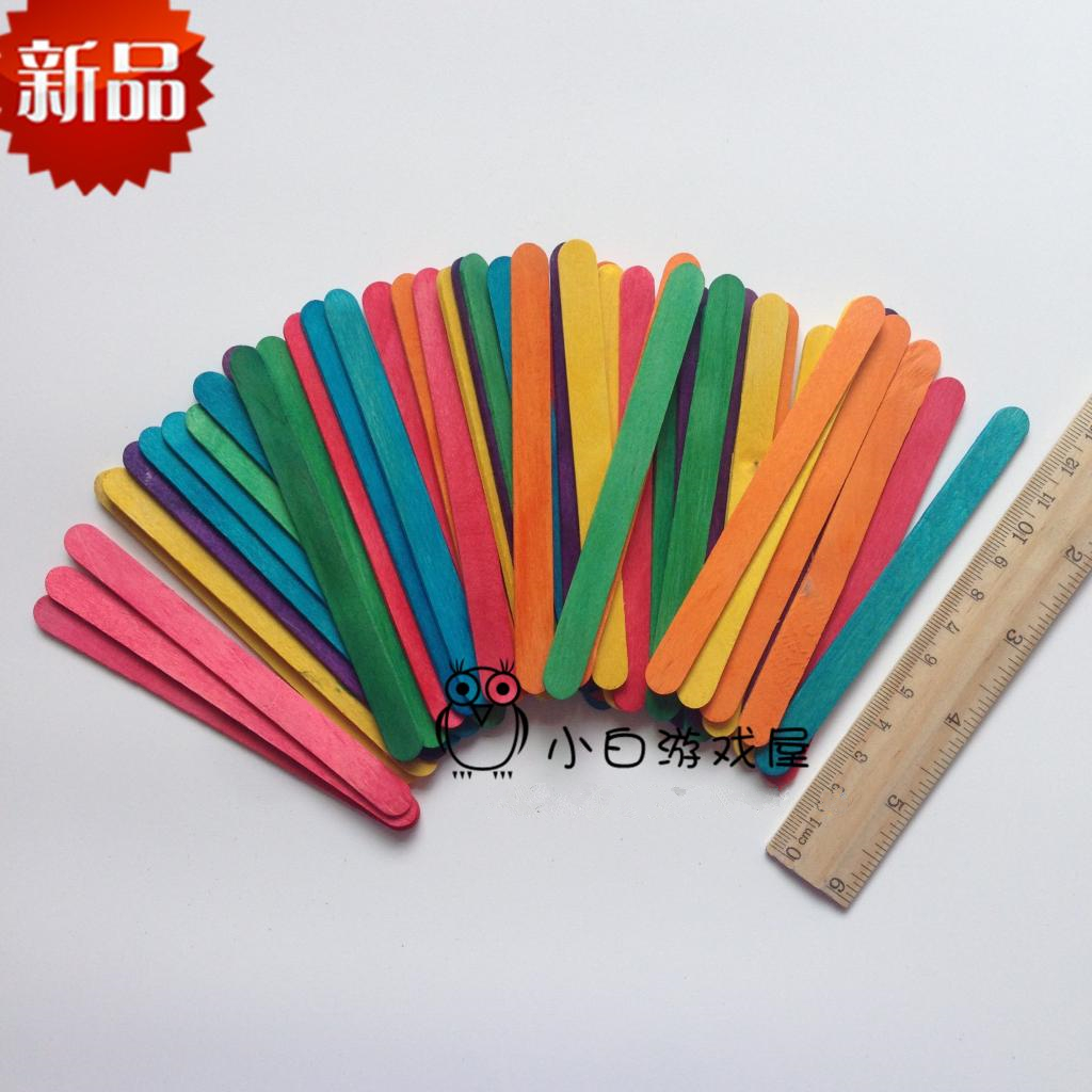 包邮diy 手工材料冰棒模型冰棍棍彩色材料雪糕棒 15*1.8 6色48根