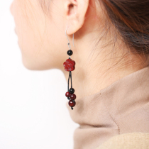 Earbuds India small leafy purple sandalwood earrings pure silver ethnic style sandalwood ear decoration to send girlfriend birthday present 0035