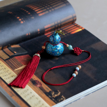 Green Gold Blue Gourd Non-Heritage Great Lacquer Foru Bag Hanging Accessories Rhinoceros Leather Lacquered Pendant with Handmade Lacquerware 1380