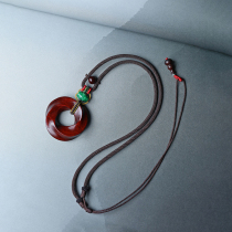 Moon Round Geometry Indian Small Leaf Purple Sandalwood Pendant Red Wood Hung Pendant Lock Bone Chain National Wind Female Necklace Pendant 0979