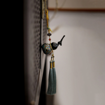 Large Lacquer Gourd Blue Gold Foru Pendant Mid Country Wind Handmade Lacquerware Car Hung Pendant Red Wooden Bag Pendant Pendant 0977