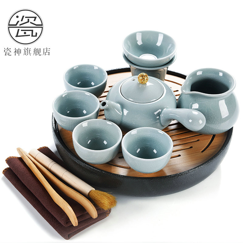 Porcelain ceramic dry tea god home kung fu tea set water bamboo sea small circular saucer dish of tea tea tray