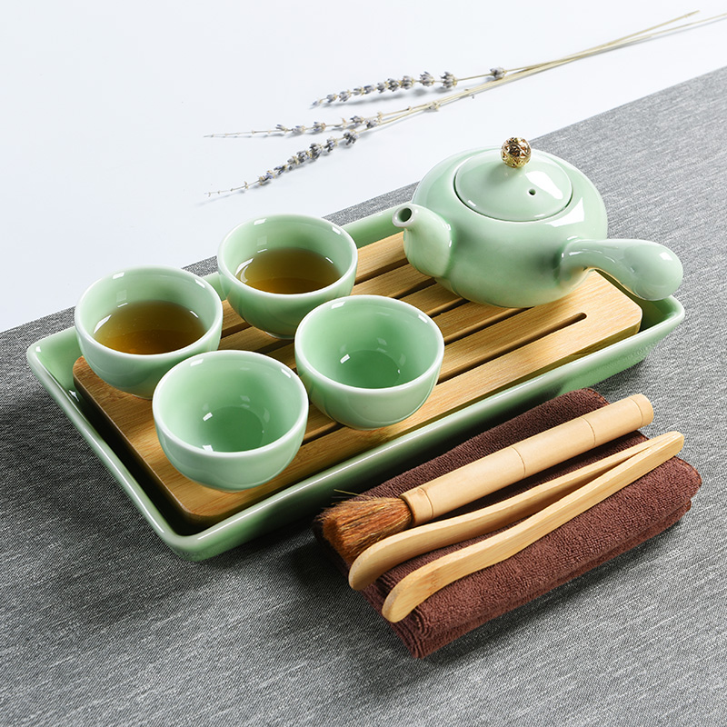 Contracted celadon porcelain god kung fu tea sets of household ceramic teapot teacup side small dry tea tea tray