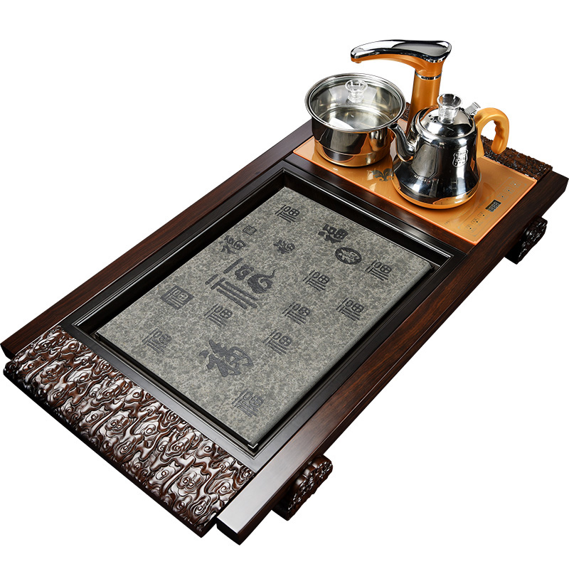 Porcelain god fully automatic induction cooker, black stone, kung fu tea tea ebony sharply stone tea tray was solid wood tea table