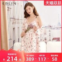 EBLIN sweet sexy print satin casual robe long lace lace-up bathrobe bride morning gown women Spring