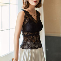 Retro Palace Tinted Lace Harness Small Vest With Chest Cushion Beating Bottom Lingerie Sexy Net Red Explosive Outwear With Beauty Back Blouse