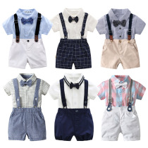 Summer male baby pure cotton back with pants out for two sets 1-year-old baby gentleman 100 days old birthday dress 2