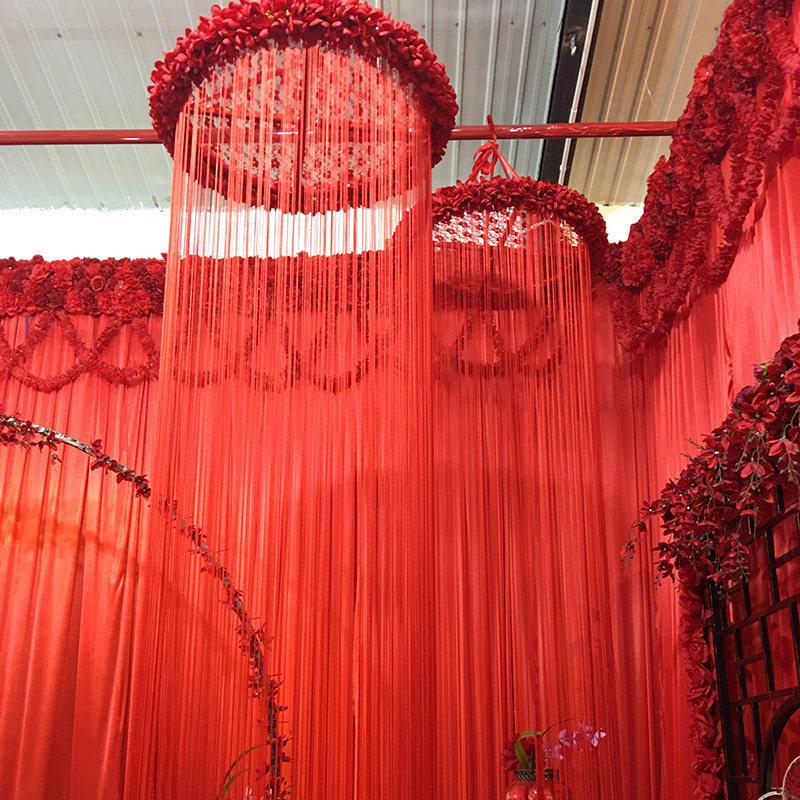 大红色成品线帘吊顶 圆环吊顶新款婚庆道具中式婚礼布置直径60cm