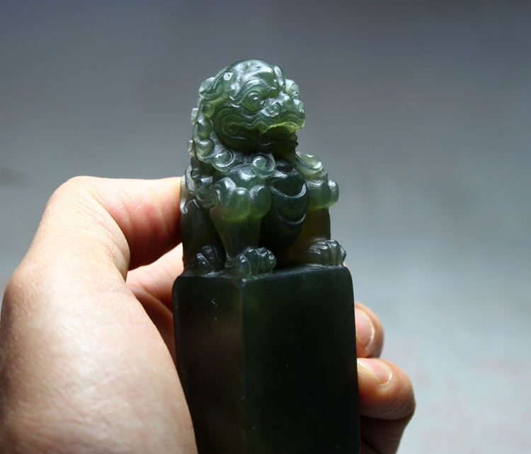 3cm丹东墨绿冻石兽钮印章 篆刻书画印章石寿山石印石厂家直销定制