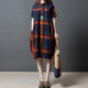 2023 Summer Korean Style ຂະຫນາດໃຫຍ່ Loose Casual Skirt Plaid Linen Midi Skirt Long Sleeve Cotton Linen Shirt Shirt Shirt