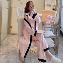 Spring and autumn pajamas womens 2021 new three-piece suit pure cotton long-sleeved thin cute nightgown home service summer